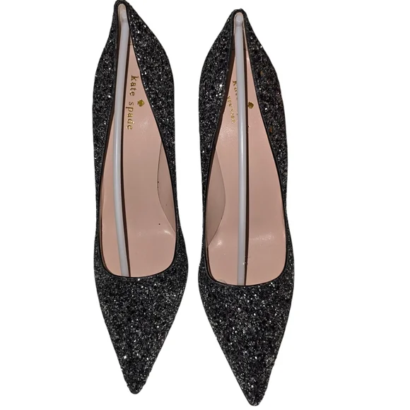 NIB Kate Spade Licorice Black/Silver Glitter Heels - Size 9.5 - Made in Italy - Picture 4 of 10